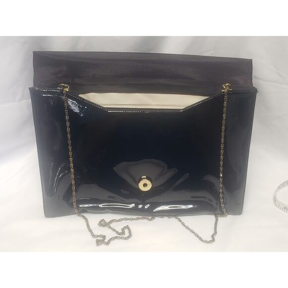 Vintage ANDE Black Evening Clutch w. Gold Strap Faux Leather Hand Bag Purse - Picture 6 of 10